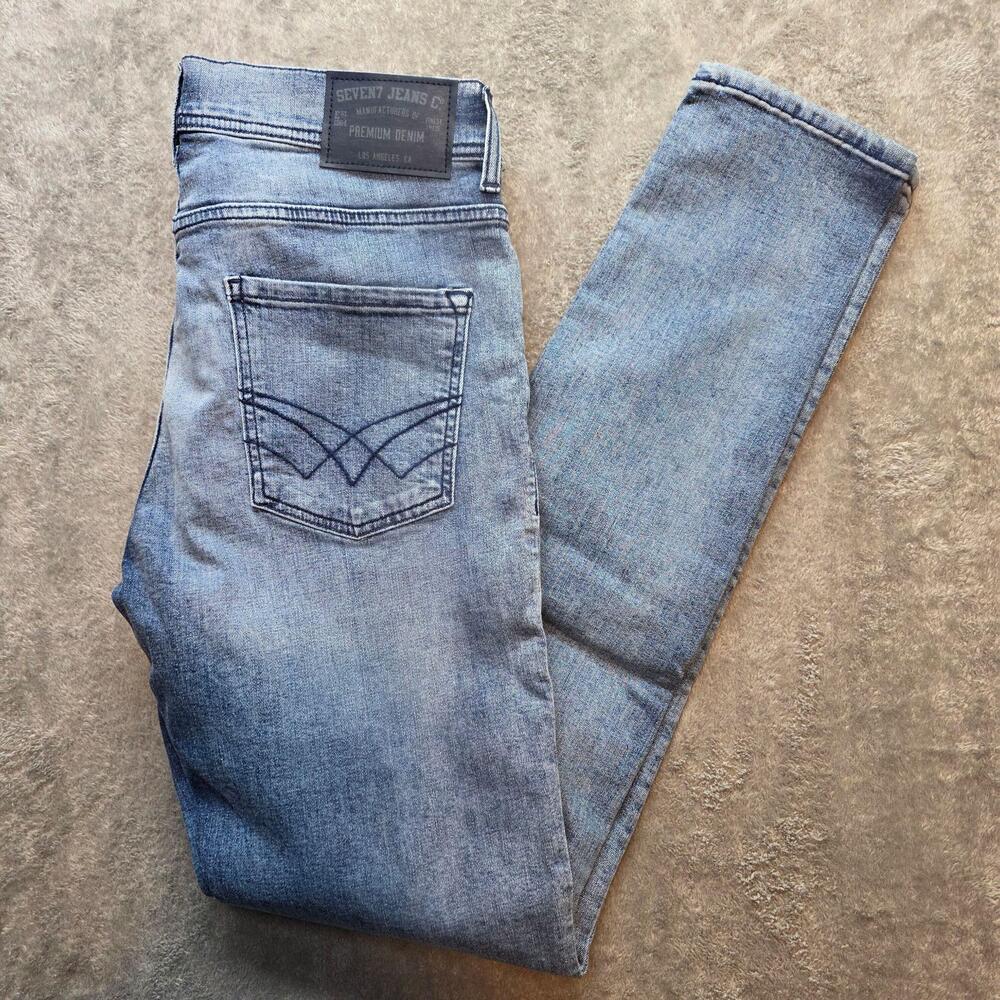 Seven7 Super Slim Jeans Mens 32x34 Blue Medium Wash Skinny Fit Stretch Denim